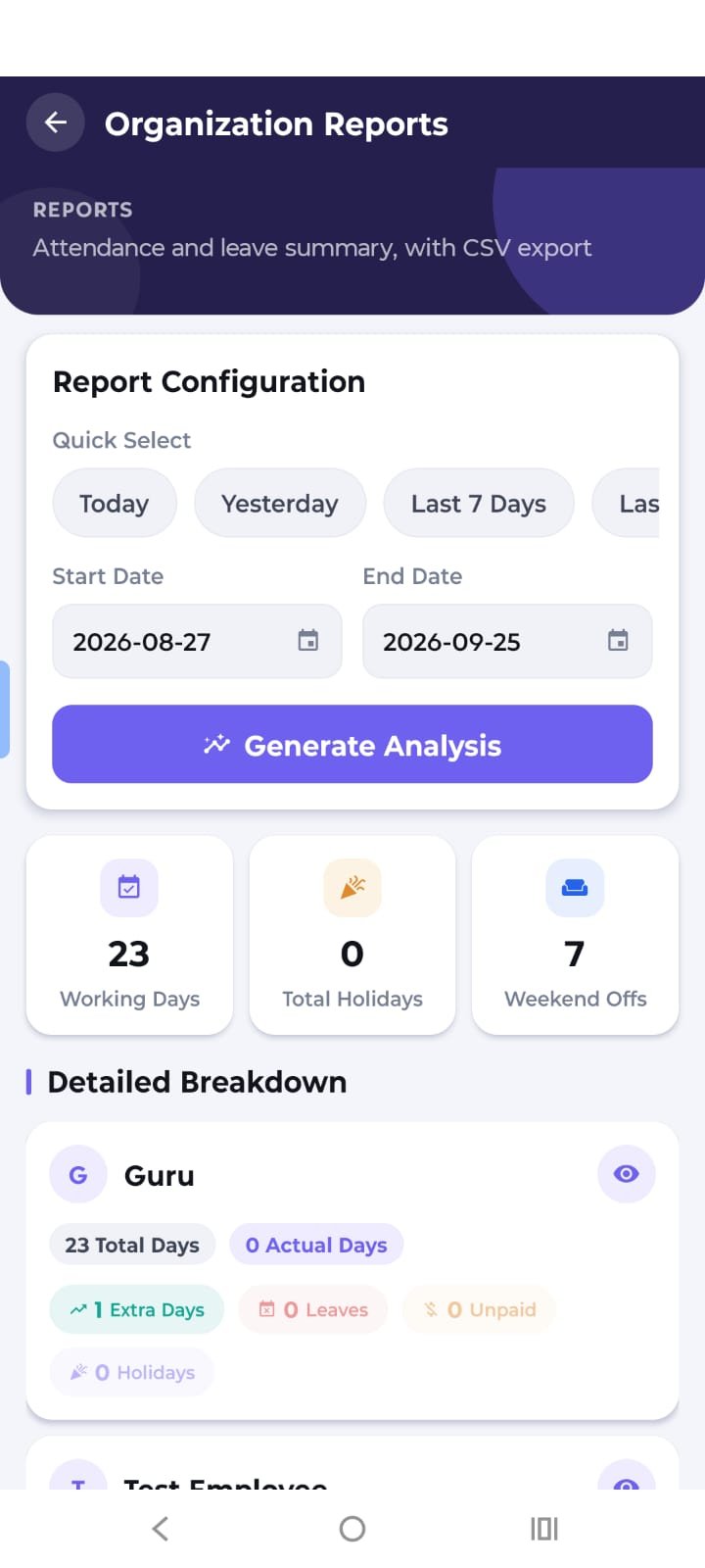 Employee rewards and comp-off report